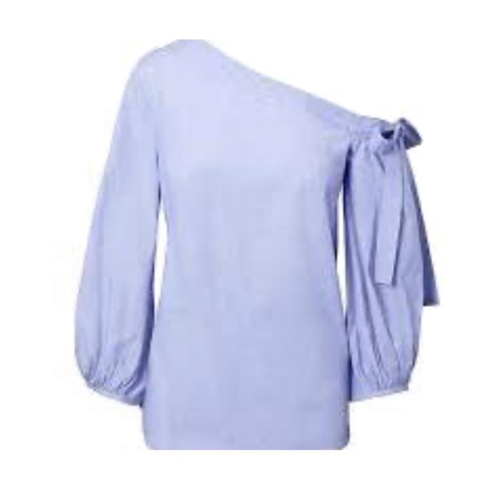 Banana Republic NWT Blue One Shoulder Puff Sleeve Bow Tie Blouse Top Large